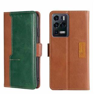 For ZTE Axon 30 Ultra Contrast Color Side Buckle Leather Phone Case(Light Brown + Green)