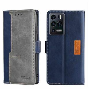 For ZTE Axon 30 Ultra Contrast Color Side Buckle Leather Phone Case(Blue + Grey)