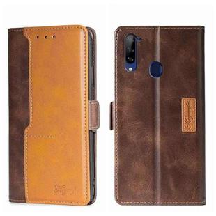 For ZTE Libero 5G Contrast Color Side Buckle Leather Phone Case(Dark Brown + Gold)