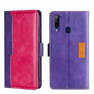 For ZTE Libero 5G Contrast Color Side Buckle Leather Phone Case(Purple + Rose Red)