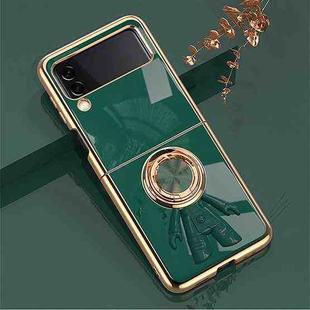 For Samsung Galaxy Z Flip4 6D Plating Astronaut Ring Kickstand Phone Case(Dark Green)