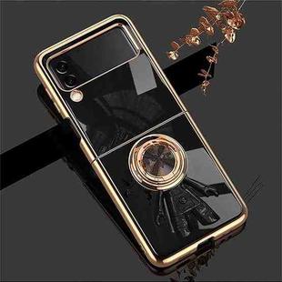 For Samsung Galaxy Z Flip4 6D Plating Astronaut Ring Kickstand Phone Case(Black)