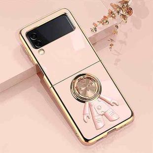 For Samsung Galaxy Z Flip4 6D Plating Astronaut Ring Kickstand Phone Case(Light Pink)