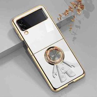 For Samsung Galaxy Z Flip3 6D Plating Astronaut Ring Kickstand Phone Case(White)