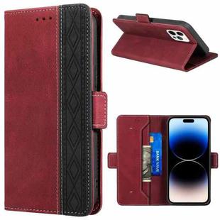 For iPhone 14 Pro Max Stitching Magnetic RFID Leather Case (Red)