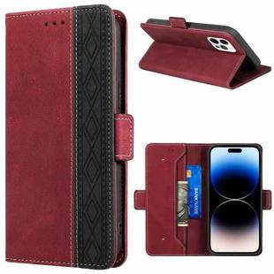 For iPhone 14 Pro Stitching Magnetic RFID Leather Case(Red)