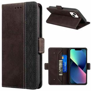 For iPhone 14 Plus Stitching Magnetic RFID Leather Case (Coffee)