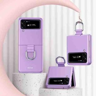 For Samsung Galaxy Z Flip4 Skin Feel Folding Phone Case with Drawstring Key Chain(Purple)