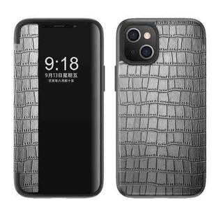 Crocodile Texture Windows View Horizontal Flip Leather Case For iPhone 14(Silver)