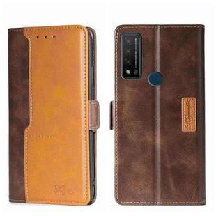 For TCL 20 R 5G/Bremen/20 AX 5G Contrast Color Side Buckle Leather Phone Case(Dark Brown + Gold)