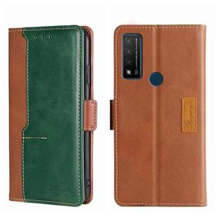For TCL 20 R 5G/Bremen/20 AX 5G Contrast Color Side Buckle Leather Phone Case(Light Brown + Green)