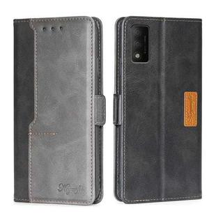 For TCL 30T T603DL Contrast Color Side Buckle Leather Phone Case(Black + Grey)