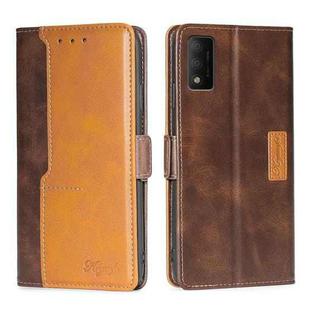 For TCL 30T T603DL Contrast Color Side Buckle Leather Phone Case(Dark Brown + Gold)