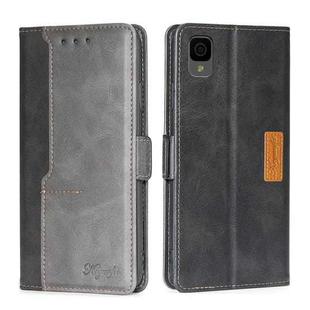 For TCL 30Z T602DL Contrast Color Side Buckle Leather Phone Case(Black + Grey)