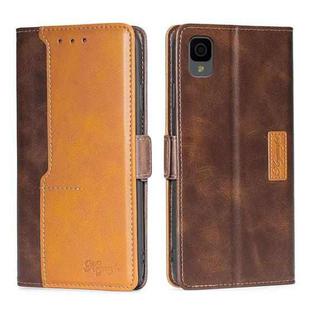 For TCL 30Z T602DL Contrast Color Side Buckle Leather Phone Case(Dark Brown + Gold)