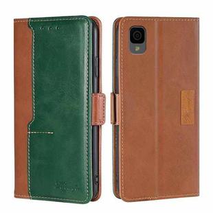 For TCL 30Z T602DL Contrast Color Side Buckle Leather Phone Case(Light Brown + Green)