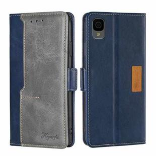 For TCL 30Z T602DL Contrast Color Side Buckle Leather Phone Case(Blue + Grey)