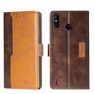 For Infinix Smart 4 X653 Contrast Color Side Buckle Leather Phone Case(Dark Brown + Gold)