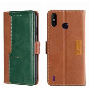 For Infinix Smart 4 X653 Contrast Color Side Buckle Leather Phone Case(Light Brown + Green)