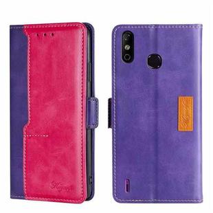 For Infinix Smart 4 X653 Contrast Color Side Buckle Leather Phone Case(Purple + Rose Red)
