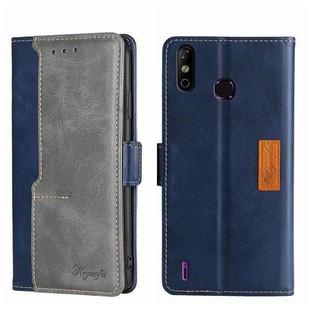 For Infinix Smart 4 X653 Contrast Color Side Buckle Leather Phone Case(Blue + Grey)