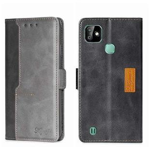 For Infinix Smart HD 2021 X612 Contrast Color Side Buckle Leather Phone Case(Black + Grey)