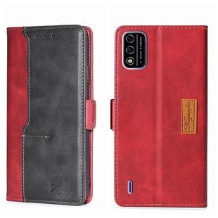 For Itel A48 Contrast Color Side Buckle Leather Phone Case(Red + Black)