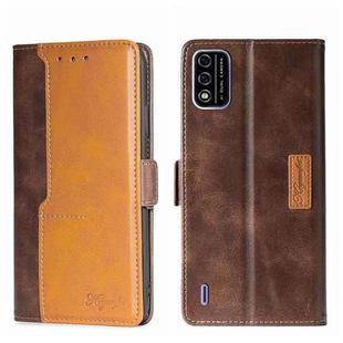 For Itel A48 Contrast Color Side Buckle Leather Phone Case(Dark Brown + Gold)