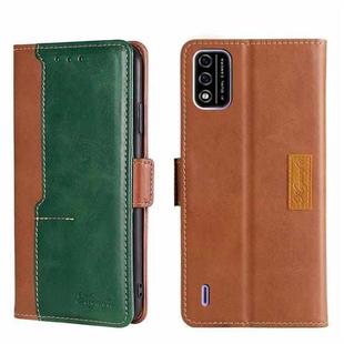 For Itel A48 Contrast Color Side Buckle Leather Phone Case(Light Brown + Green)