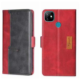 For Itel Vision 1 Contrast Color Side Buckle Leather Phone Case(Red + Black)