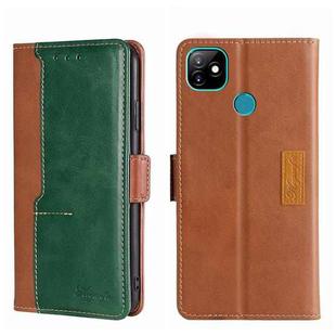 For Itel Vision 1 Contrast Color Side Buckle Leather Phone Case(Light Brown + Green)