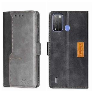 For Itel Vision 1 Pro Contrast Color Side Buckle Leather Phone Case(Black + Grey)