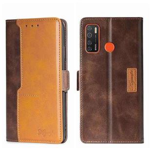 For Tecno Camon 15/Camon 15 Air/Spark 5/Spark 5 Pro Contrast Color Side Buckle Leather Phone Case(Dark Brown + Gold)