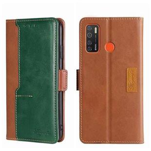 For Tecno Camon 15/Camon 15 Air/Spark 5/Spark 5 Pro Contrast Color Side Buckle Leather Phone Case(Light Brown + Green)