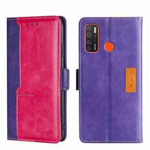 For Tecno Camon 15/Camon 15 Air/Spark 5/Spark 5 Pro Contrast Color Side Buckle Leather Phone Case(Purple + Rose Red)