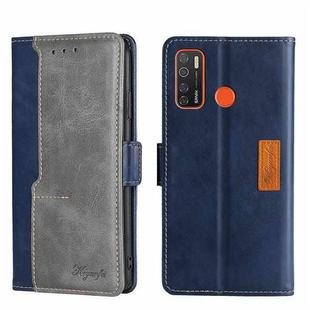 For Tecno Camon 15/Camon 15 Air/Spark 5/Spark 5 Pro Contrast Color Side Buckle Leather Phone Case(Blue + Grey)