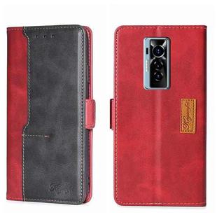 For Tecno Phantom X Contrast Color Side Buckle Leather Phone Case(Red + Black)