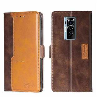 For Tecno Phantom X Contrast Color Side Buckle Leather Phone Case(Dark Brown + Gold)