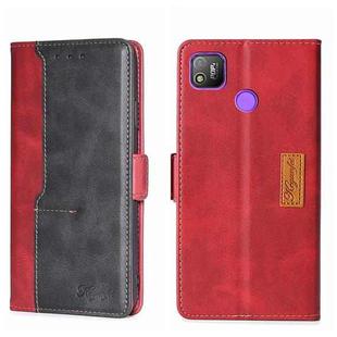 For Tecno Pop 4 Contrast Color Side Buckle Leather Phone Case(Red + Black)