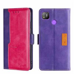 For Tecno Pop 4 Contrast Color Side Buckle Leather Phone Case(Purple + Rose Red)