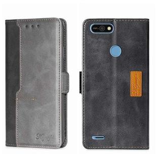 For Tecno Pop 2/Pop 2 F/Pop 2 Pro/Pop 2 Power/Itel P13 Contrast Color Side Buckle Leather Phone Case(Black + Grey)