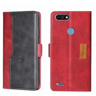 For Tecno Pop 2/Pop 2 F/Pop 2 Pro/Pop 2 Power/Itel P13 Contrast Color Side Buckle Leather Phone Case(Red + Black)