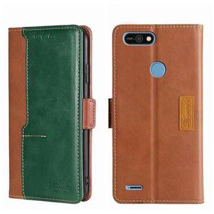 For Tecno Pop 2/Pop 2 F/Pop 2 Pro/Pop 2 Power/Itel P13 Contrast Color Side Buckle Leather Phone Case(Light Brown + Green)