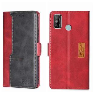 For Tecno Spark 6 GO Contrast Color Side Buckle Leather Phone Case(Red + Black)