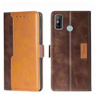 For Tecno Spark 6 GO Contrast Color Side Buckle Leather Phone Case(Dark Brown + Gold)