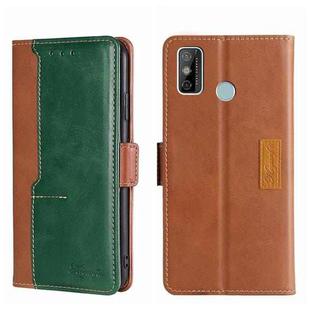 For Tecno Spark 6 GO Contrast Color Side Buckle Leather Phone Case(Light Brown + Green)