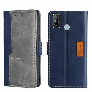 For Tecno Spark 6 GO Contrast Color Side Buckle Leather Phone Case(Blue + Grey)