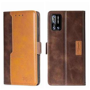 For Doogee N40 Pro Contrast Color Side Buckle Leather Phone Case(Dark Brown + Gold)