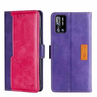 For Doogee N40 Pro Contrast Color Side Buckle Leather Phone Case(Purple + Rose Red)