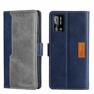 For Doogee N40 Pro Contrast Color Side Buckle Leather Phone Case(Blue + Grey)